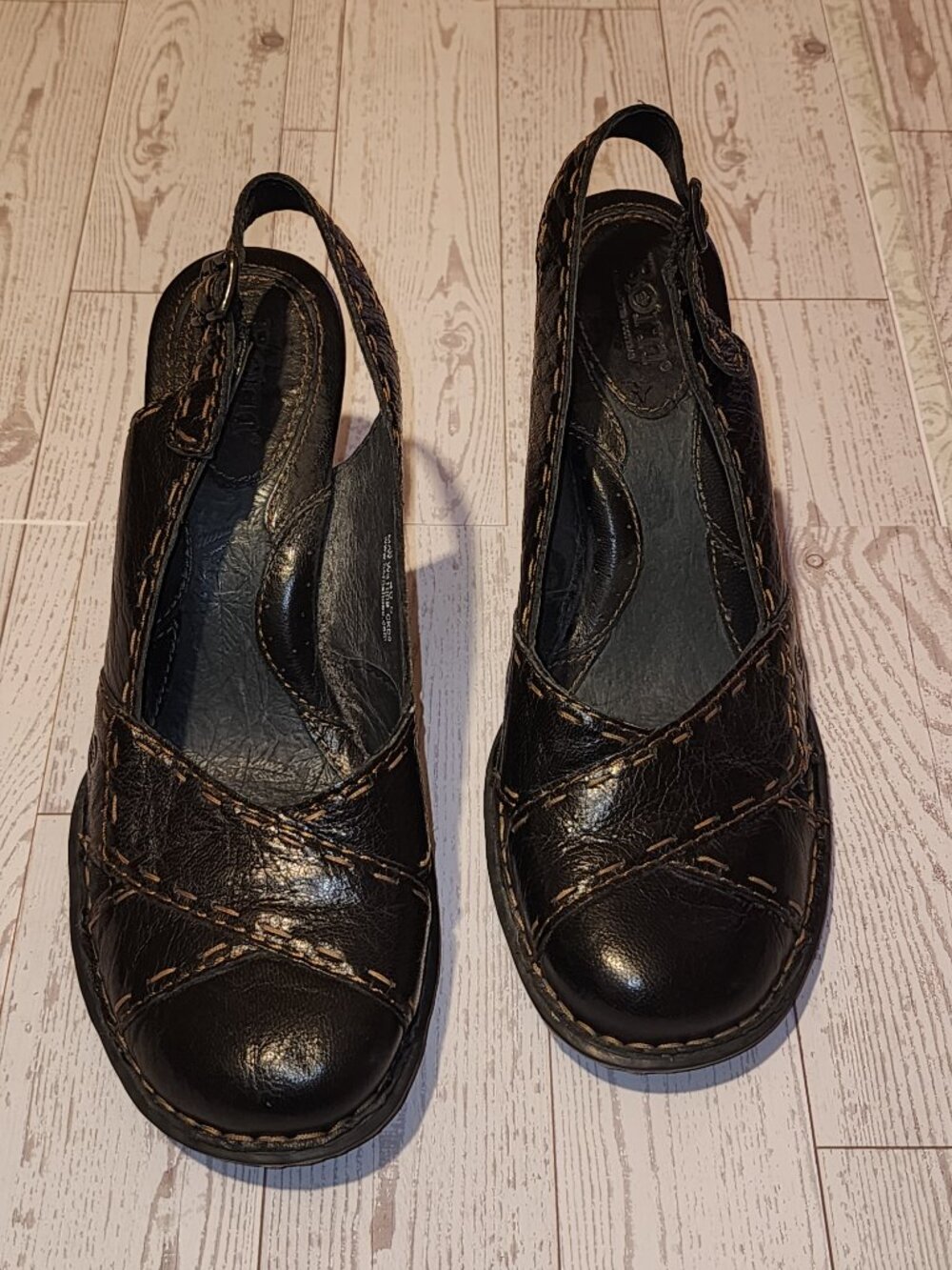 BOC Born Black Leather Slingback Heels Size 9 Block Heel Comfort Shoes